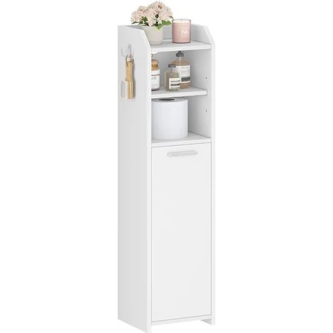 Mobiletto Bagno, Mobiletto Bagno Salvaspazio Stretto, con Gancio, Ripiani Regolabili, Vano a Giorno, per Spazi Ridotti, Soggiorni e Angoli, Bianco