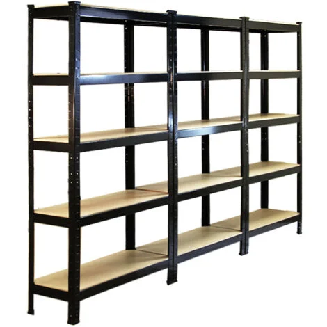 Monster Racking - 3 Scaffali T-Rax in Acciaio Senza Bulloni Neri 75cm x 30cm x 150cm