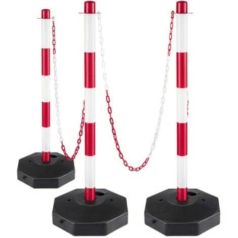 KIT 3 COLONNA SEGNALETICA STRADALE PALETTO BASE H CM 90 PALETTI CATENA PLASTICA 10 MT