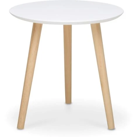 Tavolino con diametro di 40 cm bianco opaco con gambe in legno di pino - Etna