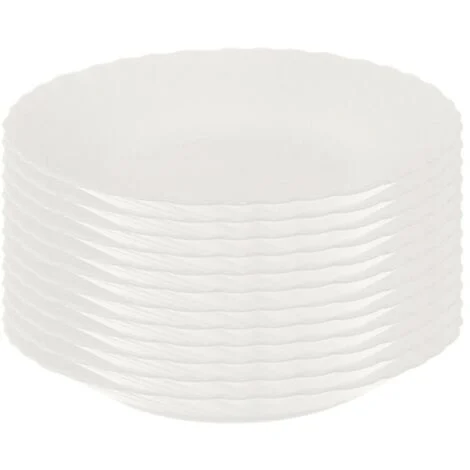 SET DI 12 PIATTI FONDI PRIMA IN VETRO TEMPERATO BIANCO DA 23 CM