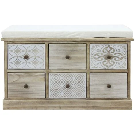 Rebecca Mobili Panca Cassettiera Beige 6 Cassetti Seduta Imbottita 49x77,5x35