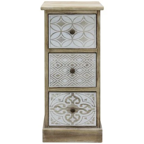 Rebecca Mobili Comodino 3 Cassetti Legno Beige Bianco Retro Salvaspazio 63x29x25