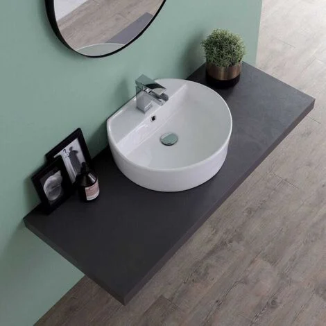 Lavabo D' Appoggio Ovale In Ceramica Profondo 44 Cm