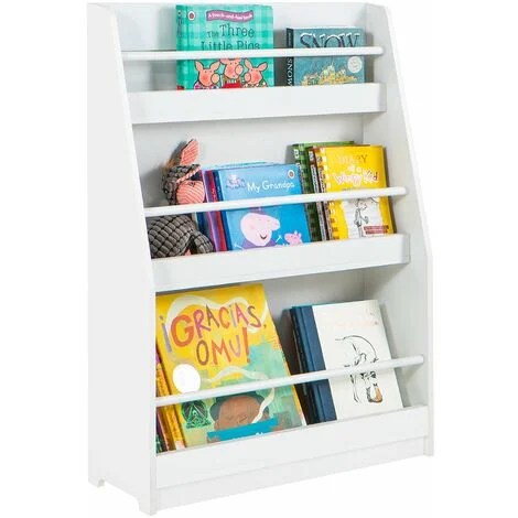 SoBuy Libreria per bambini con 3 ripiani Scaffale per giocattoli Scaffale per bambini Organizzatore di giocattoli portaoggetti Bianco, KMB45-W