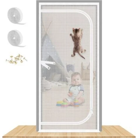 Porta a zanzariera rinforzata per gatti, 90x210 cm, resistente, a prova di animali domestici, con cerniera bilaterale, impedisce a cani e gatti di uscire di casa, camera da letto, soggiorno, cucina, p