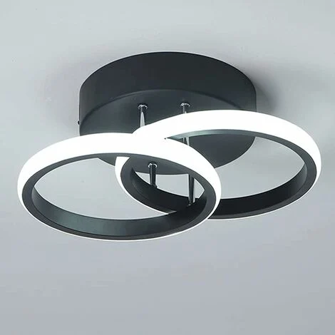 Plafoniera a LED 2 anelli Fashion New Style Plafoniera da corridoio in bianco e nero per ingresso Balcone Corridoio Cucina Soggiorno Illuminazione interna Luce bianca itedda 22W (nero)