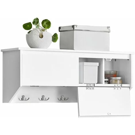 SoBuy Appendiabiti da parete Portachiavi da parete, Appendiabiti da ingresso Mensola pensile con 2 alette e 5 ganci Bianco 78x20x30 cm FHK24-W