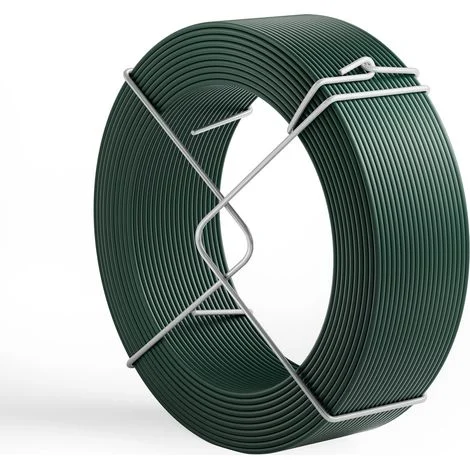 Wiltec Filo di acciaio plastificato Ø 1,6 mm x 50 m, filo da giardino in acciaio zincato con rivestimento in PVC verde, fil di ferro per recinzione, piante, fiori, bricolage