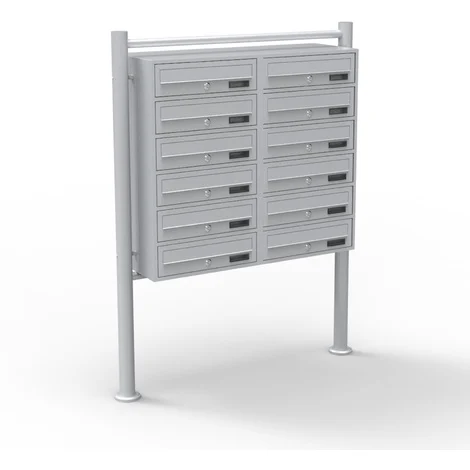 Wiltec Cassetta postale condominiale autoportante 12 posti, grigio, 2 moduli con supporto a terra