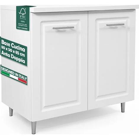 Mobile Base per Cucina Componibile in Legno Boiserie Bianco 2 Ante 2 Scomparti