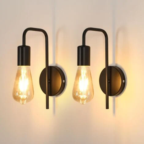 COMELY Applique vintage, confezione da 2, lampada da parete industriale per interni, faretto da parete retrò in ferro per camera da letto, corridoio, bar, E27, IP20, nero, senza lampadina [Classe ener