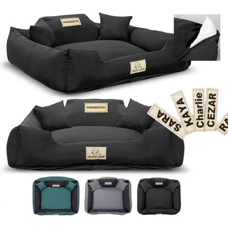 Cuccia per cani Kingdog MM43, 75x65 cm, personalizzabile, removibile, antiscivolo, nera