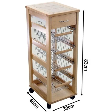 VESUVIO CARRELLO DA CUCINA IN LEGNO NATURALE H83 X 36 X 29 CM