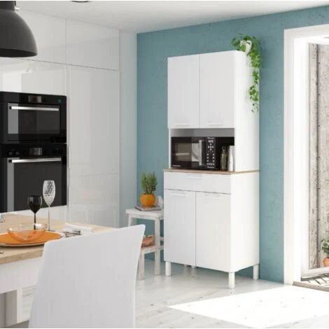 Mobile cucina 72x40x186 cm bianco opaco e rovere canadese con 4 ante e 1 cassetto – Fanaro