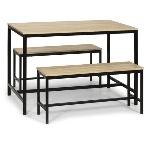 Set Tavolo e 2 Panche Lisbon per Sala da Pranzo o Cucina, Tavolo 110 cm x 70 cm x 75 cm, Struttura in Metallo