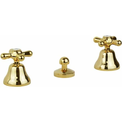 Rubinetto 3 fori per bidet in colore oro erogazione dalla ceramica Gattoni Calypso 1114150D0Oro - Piletta con salterello 1"1/4