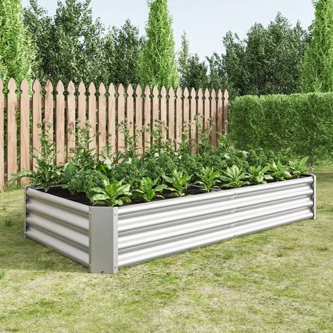 Orto rialzato 180x91x30cm ideale per verdure erbe e fiori costruzione robusta metallo galvanizzato Argento