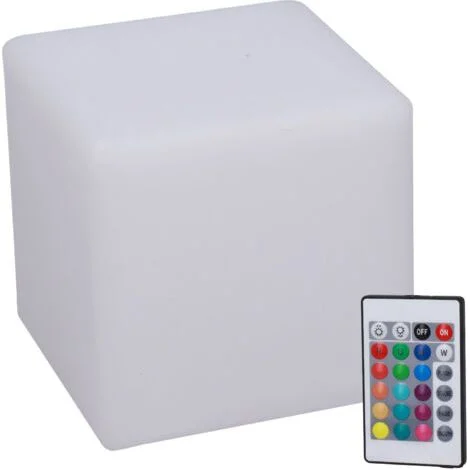 Cubo lampada a LED RGBW con telecomando, 16 colori regolabili, 4 modalità di illuminazione. Materiale PE resistente. Flusso luminoso 360 lm.