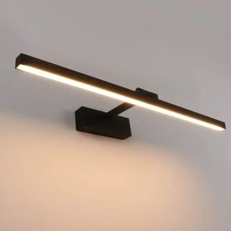 Specchio da bagno a LED da 50 cm, 12 W, impermeabile IP44, orientabile a 180°, design moderno, luce bianca calda 3000K, colore nero [Classe energetica F]