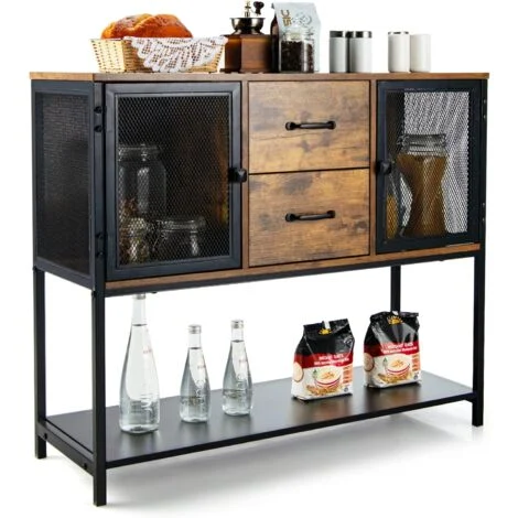 COSTWAY Credenza Moderna con Tanto Spazio, Credenza Cucina con 2 Armadietti di Metallo, 2 Cassetti Estraibili e Ripiano Inferiore, 26,5 x 29 x 15 cm