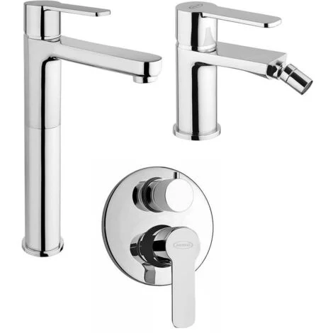 Set miscelatori lavabo alto + bidet + incasso doccia con deviatore Jacuzzirubinetteria Eolo ottone cromato per piletta click clack