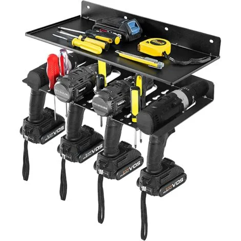 COSTWAY Scaffale per Trapano Elettrico, Supporto a Parete per Trapano e Mensola Sospesa, Pannello Forato Portautensili per Garage, Officina e Magazzino