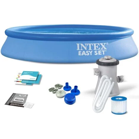 Intex 28118NP – Piscina Fuori Terra Easy Set Rotonda, Pompa Filtro 1250 L/h, 3077 L, PVC, Azzurro, 305x61 cm