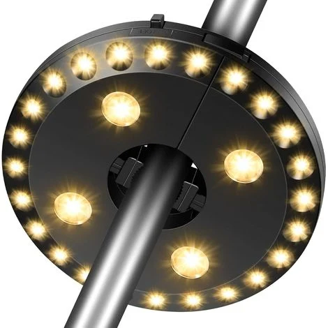 Luci per ombrellone, 28 luci LED, 3 modalità di illuminazione, alimentate a batteria, illuminazione luminosa per ombrellone, giardino, balcone, patio, spiaggia, feste, campeggio, decorazioni, bianco c