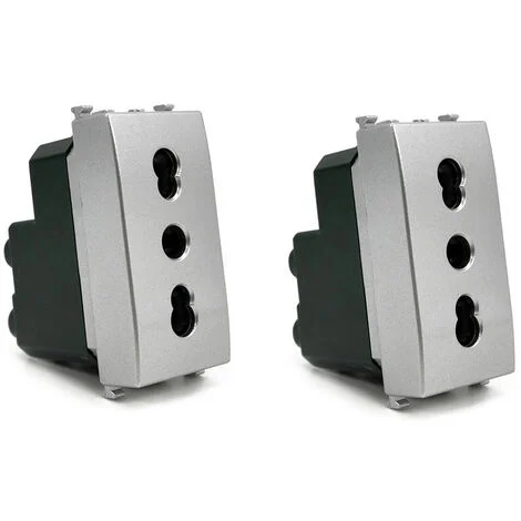 Kit di 2 Prese bipasso bivalente 10-16A compatibile con vimar plana presa elettrica a muro spina silver