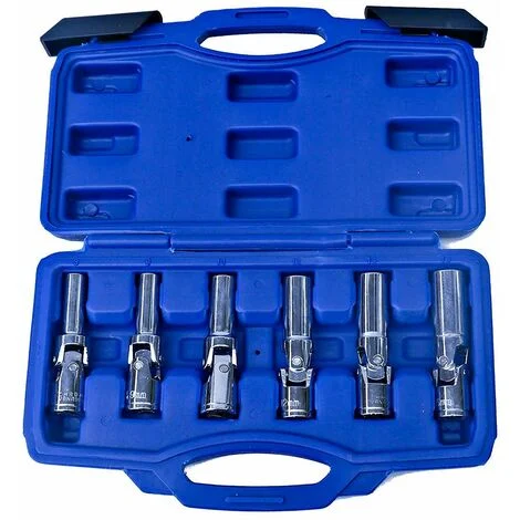 Set kit 6 chiavi bussola snodate per candelette auto diesel da 8 a 16 mm 3/8"