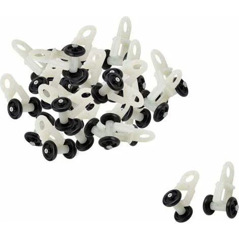 30 pezzi Ruota scorrevole per tenda con gancio, puleggia per tende scorrevoli per finestre, rullo in plastica bianco e nero, 1,8 cm - Crezuo