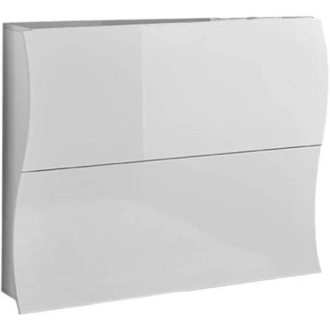 Dmora Scarpiera moderna, Made in Italy, a 2 ante a ribalta, Portascarpe da ingresso, cm 101x27h82, colore Bianco lucido, con imballo rinforzato