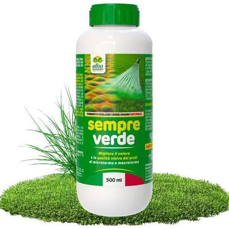 Sempre Verde, Concime Rinverdente Prato, Pigmento Fogliare + Protezione Solare e Termica, Contro Ingiallimenti e Macchie Verde Chiaro Naturale 500 ml