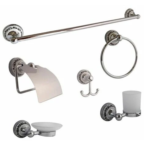 Set 6 accessori da bagno cromo cromati e vetro satinato arredo vintage 52438