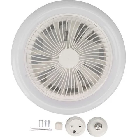 Ventilatore da soffitto da 30 W con luce, ventilatore da soffitto, ventilatore da soffitto silenzioso, luce da soffitto a LED dimmerabile E27, 3 velocità, timer (bianco) -Crezuo