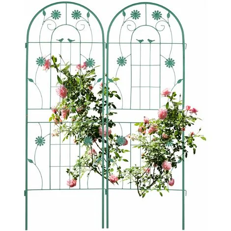 Relaxdays Grigliati per Rampicanti, Set da 2, H x L 150x50 cm, Supporti in Metallo per Piante Tralicci a Incastro, Verde