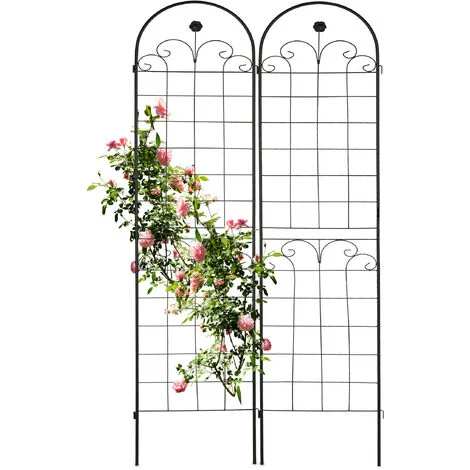 Relaxdays Grigliati per Rampicanti, Set da 2, HxL 180 x 50 cm, Supporti in Metallo per Piante, Tralicci a Incastro, Nero