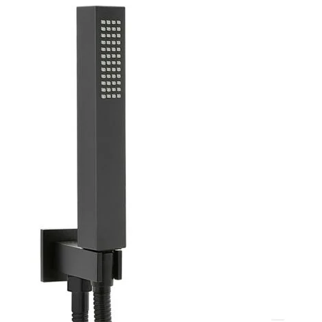Set doccia nero opaco quadrato con doccetta, presa acqua e flessibile