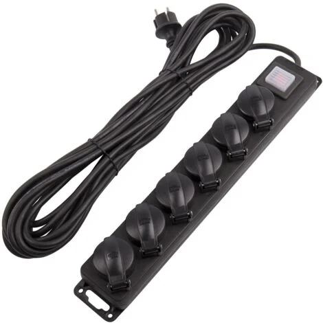 Ciabatta Multipla 6 Prese Tipo F Schuko IP44 10m Nero