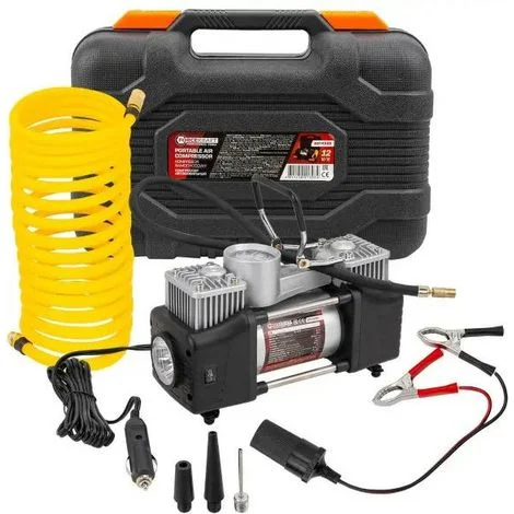 Compressore per auto 12V a doppio pistone 65 l/min con manometro, valigetta