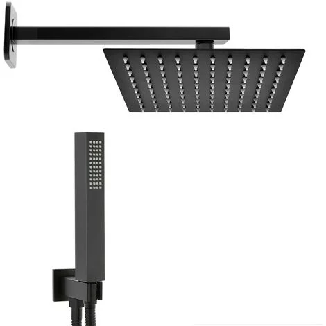 Set doccia quadrato nero opaco completo di soffione 20x20 cm e set doccetta
