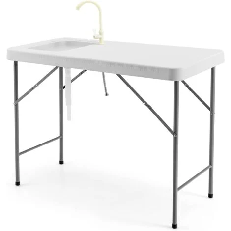 COSTWAY Tavolo da Campeggio Portatile, Tavolo Pieghevole con Lavandino, Rubinetto, Tubo di Scarico, Tavolo da Esterno, Ideale per Picnic e Campeggio, 115 x 59 x 93,5 cm, Portata 150 kg
