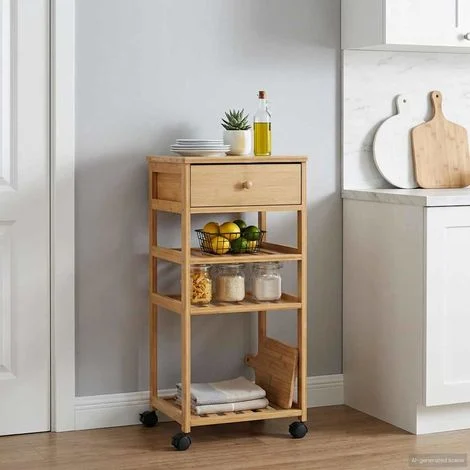vidaXL Carrello da Cucina con Ruote Naturale 37 x 36 x 80 cm