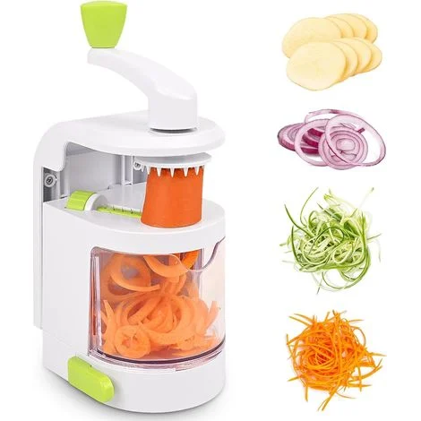 Spiralizzatore per verdure, macchina per spaghetti manuale 4 in 1 con contenitore di raccolta, senza BPA, tagliaverdure multifunzionale per carote, cetrioli, patate, zucchine