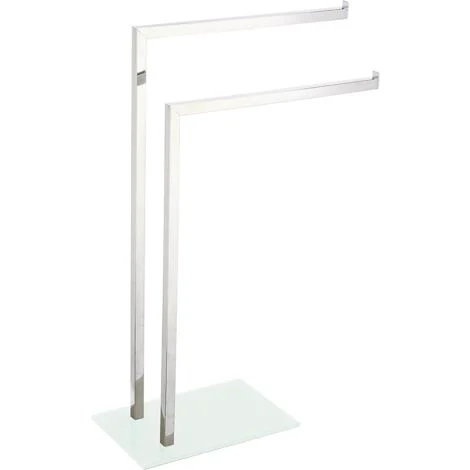 King Home PIANTANA PORTASCIUGAMANI 2 BRACCI in acciaio, base in vetro temperato bianca 45x20x69h cm