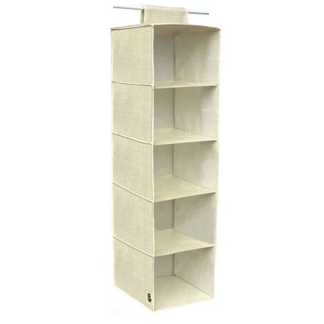 Organizer per armadi con 5 ripiani in tessuto beige contenitore pieghevole richiudibile salvaspazio