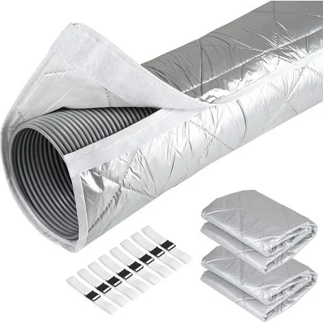 Copertura protettiva per tubo flessibile del condizionatore portatile, set da 2 pezzi, 150 x 58,5 cm, manicotto isolante per condizionatore, con 8 cinghie regolabili con fibbia.