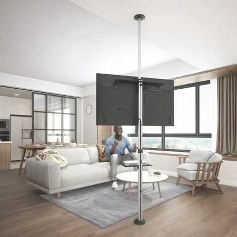 Link Asta Supporto Per Tv Pavimento-soffitto Per Monitor 37”-70” Con Ripiano