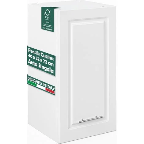 Pensile da Cucina Armadio Sospeso da Parete in Legno Design Boiserie Bianco